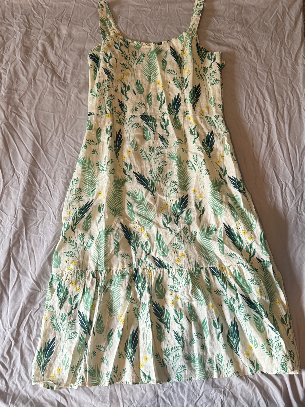 C&C California Cream Dress with Green Leaf and Yellow Accents
